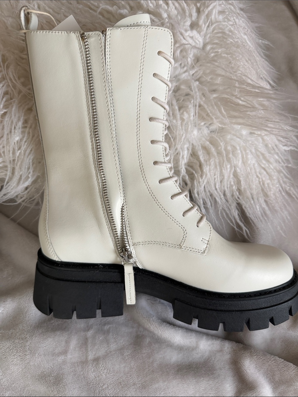 NEW ASH Liana Genuine Leather White Lace-Up Combat Boots with Black Sole Size 40 - Picture 3 of 6